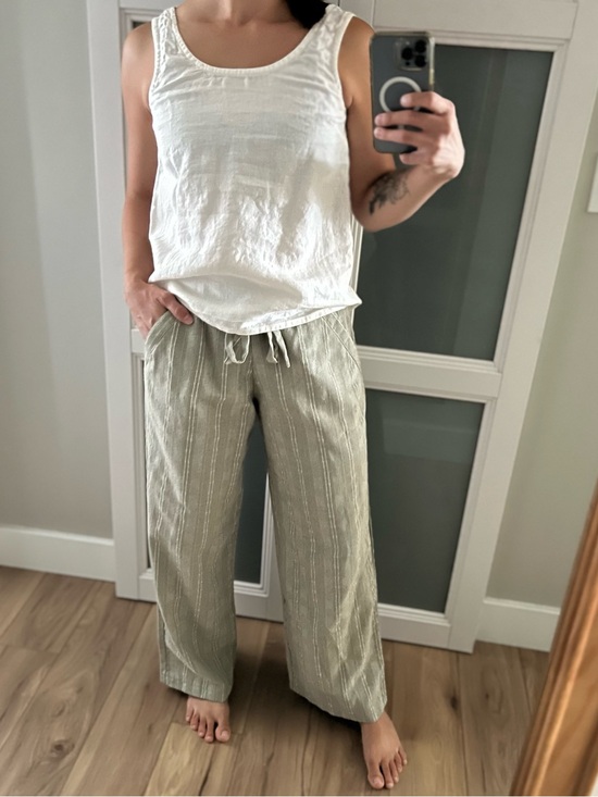 Sienna Sky Pants - Light Olive Striped Linen Wide-Leg Pants - Sienna Sky